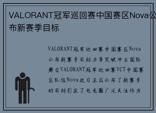 VALORANT冠军巡回赛中国赛区Nova公布新赛季目标