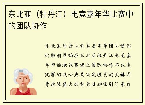 东北亚（牡丹江）电竞嘉年华比赛中的团队协作