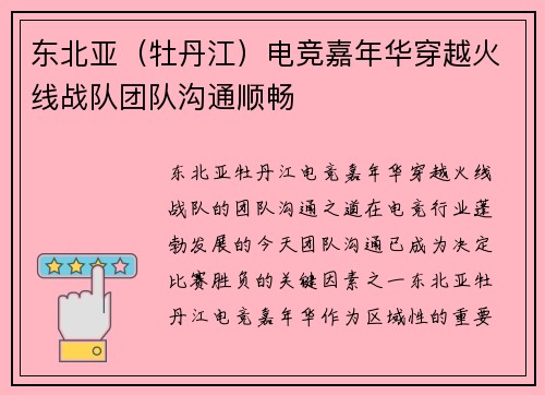 东北亚（牡丹江）电竞嘉年华穿越火线战队团队沟通顺畅