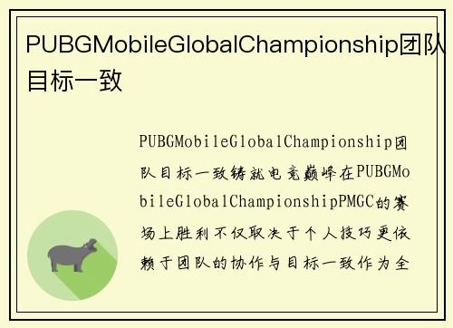 PUBGMobileGlobalChampionship团队目标一致